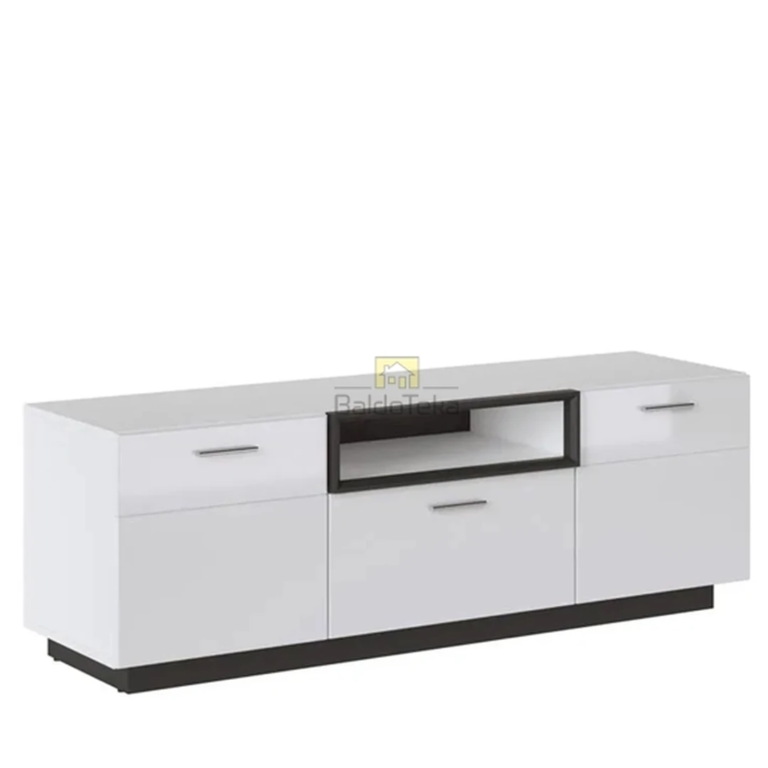 Šiuolaikiška spinta RAVENNA – baltas matinis korpusas ir blizgūs fasadai