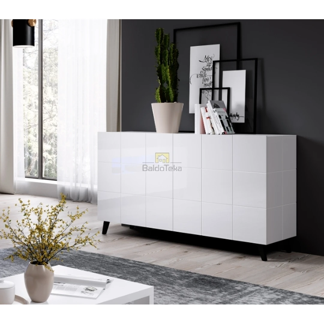 Šiuolaikiška baltos spalvos MDF spinta su blizgiu apdailu