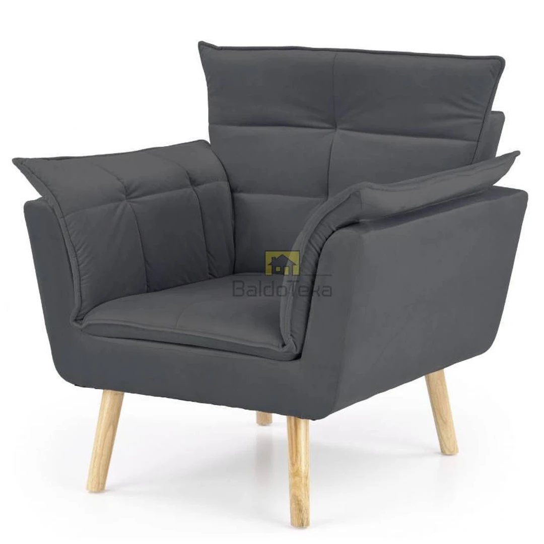 Elegantiškas gobeleno fotelis su natūralaus medžio kojomis