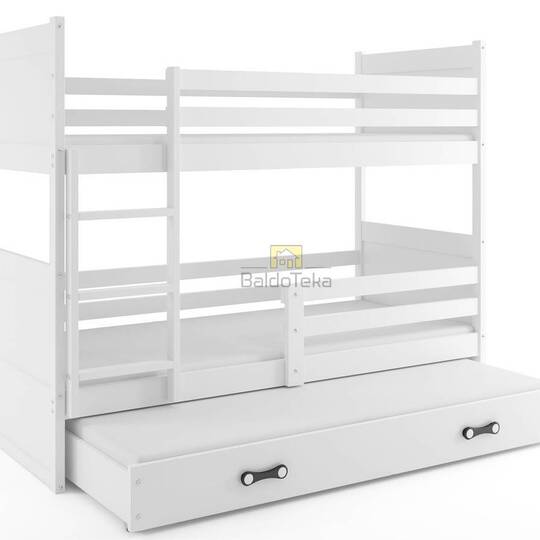 RICO 3 (balta) bms vaikiška trivietė lova + čiužiniai. - Lovos