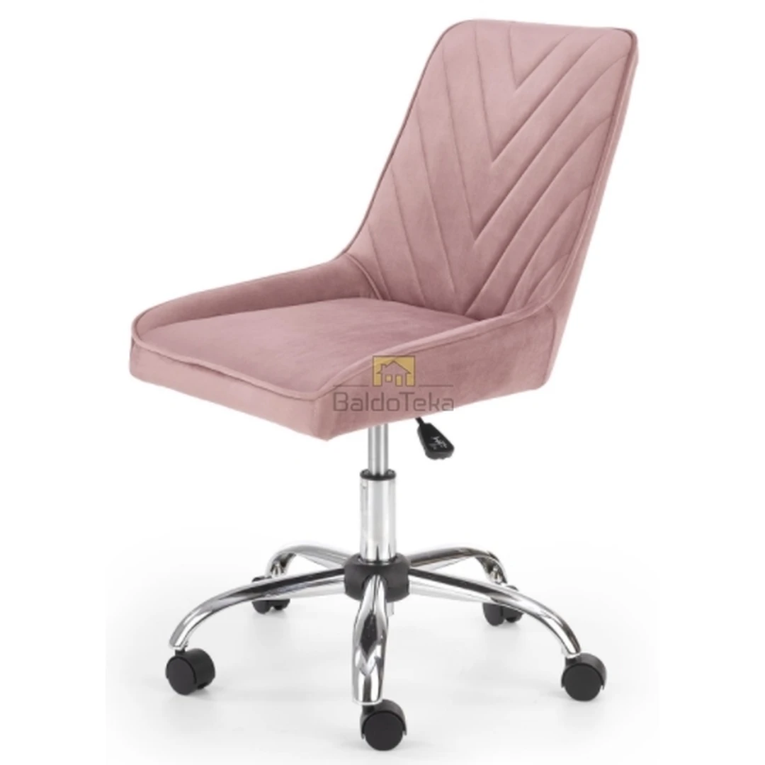 Rožinė veliūrinė kėdė su reguliuojamu aukščiu