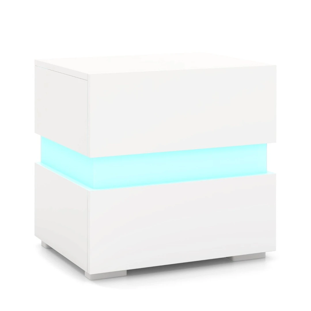 Balti naktiniai staliukai 2 vnt. su LED