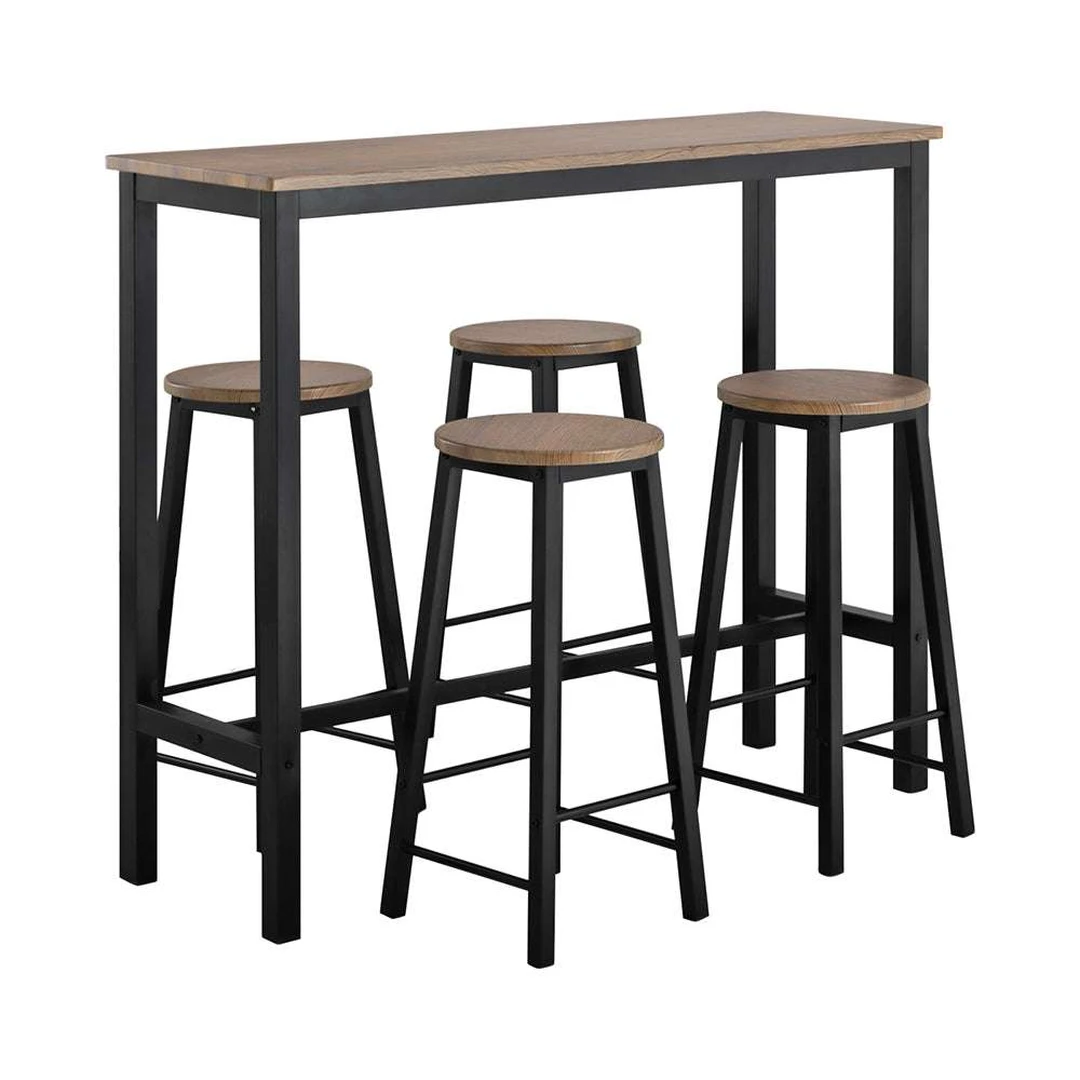 Rinkinys iš 4 baro kėdžių su stalų, juodos/rudos spalvos - Valgomojo komplektai