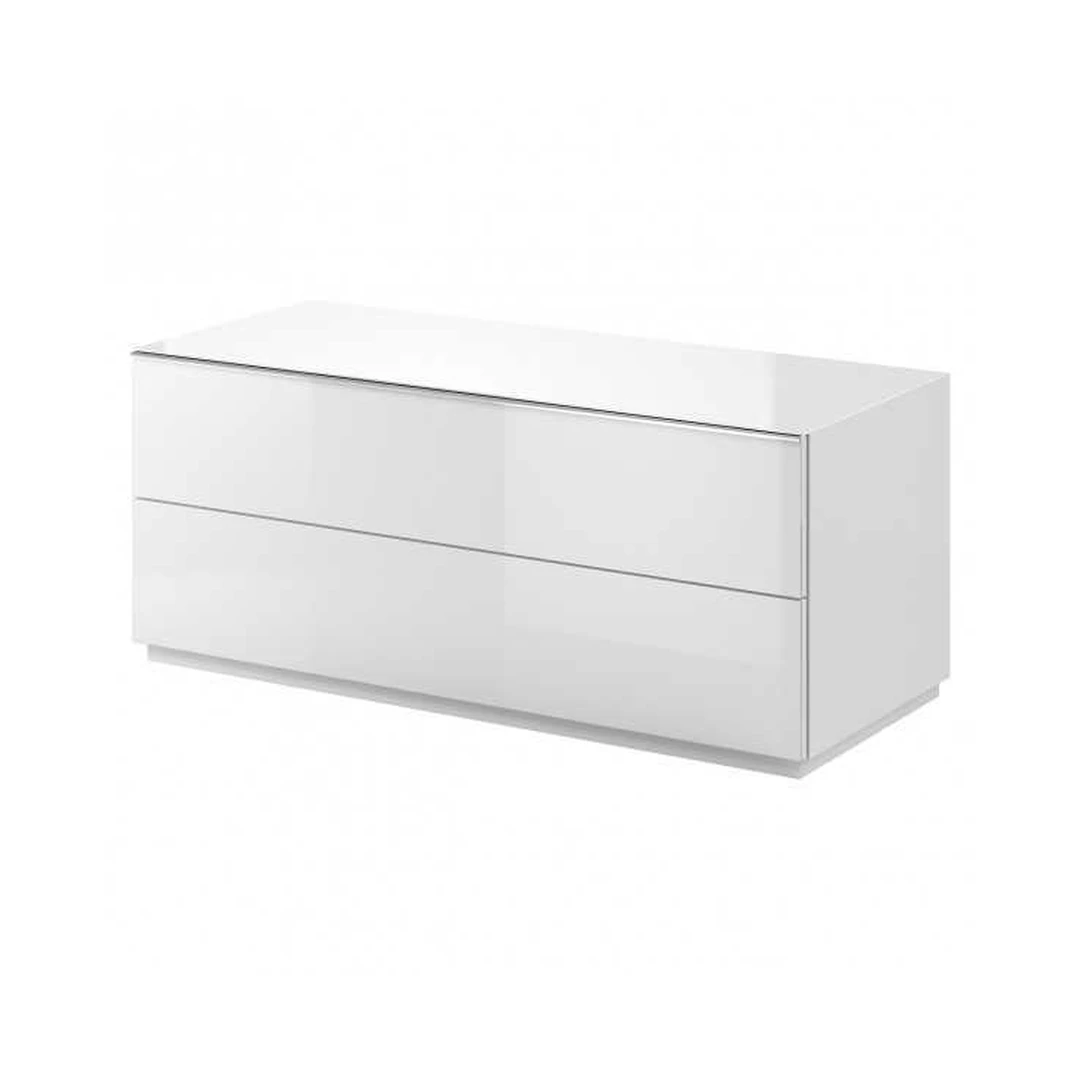 Šiuolaikiška pakabinama balta spinta su stiklu