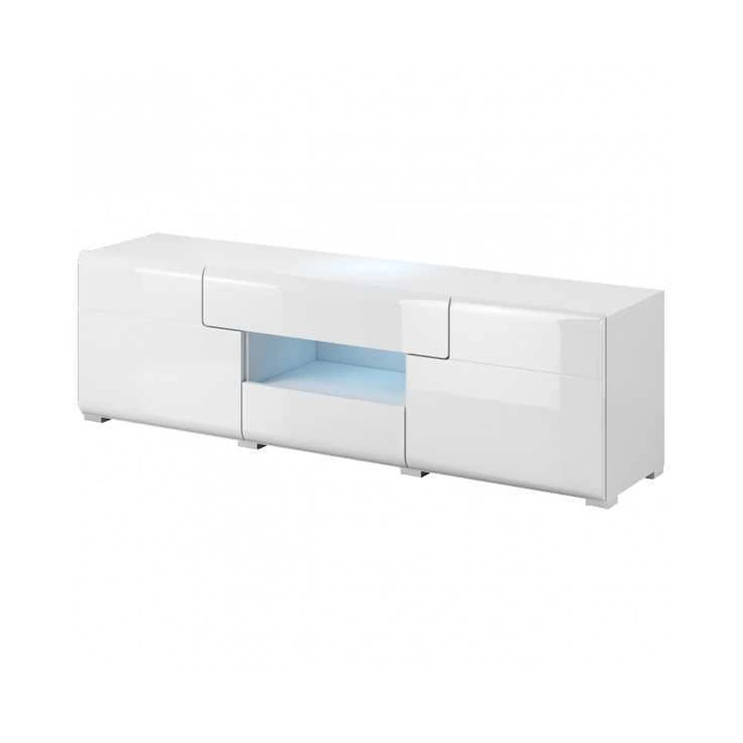 Šiuolaikiškas baltas spintos stalas su 2 durimis ir 2 stalčiais