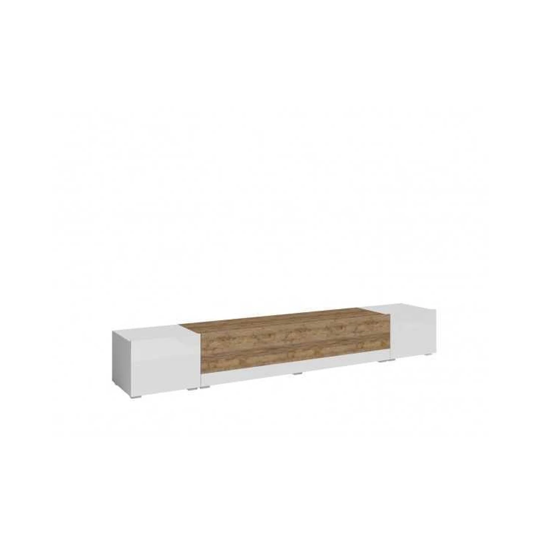 Plati 240 cm balta komoda su 3 durimis ir sandalinio ąžuolo apdaila