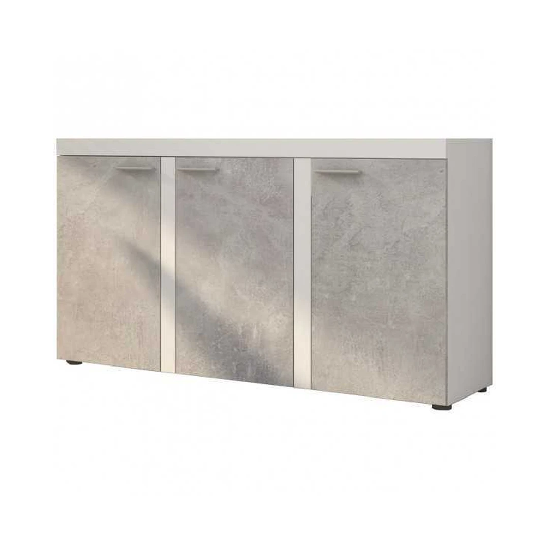 Šiuolaikiška balta spinta su šviesaus betono efektu