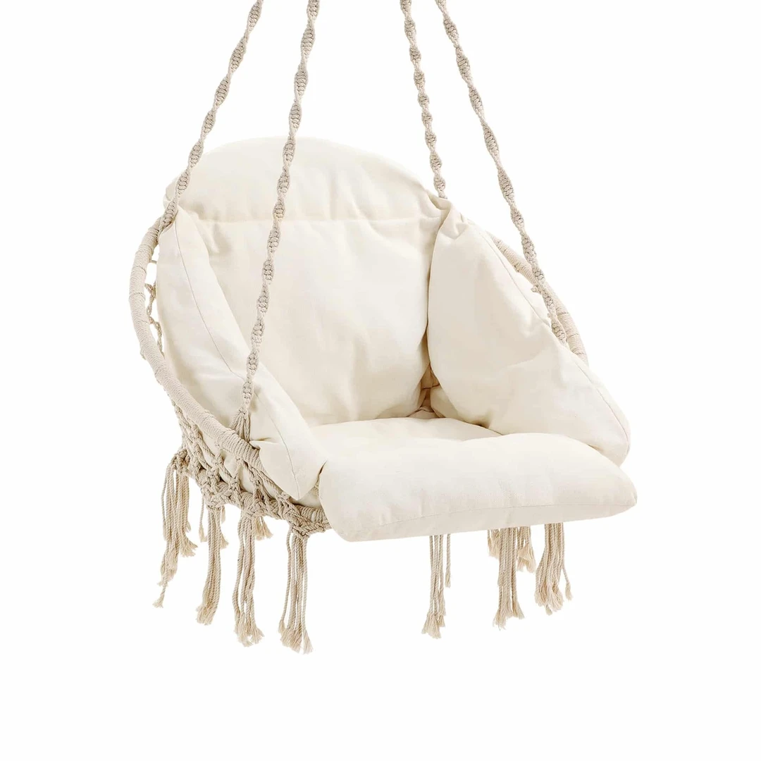 Smėlio spalvos pakabinama kėdė SONGMICS su pagalvėle