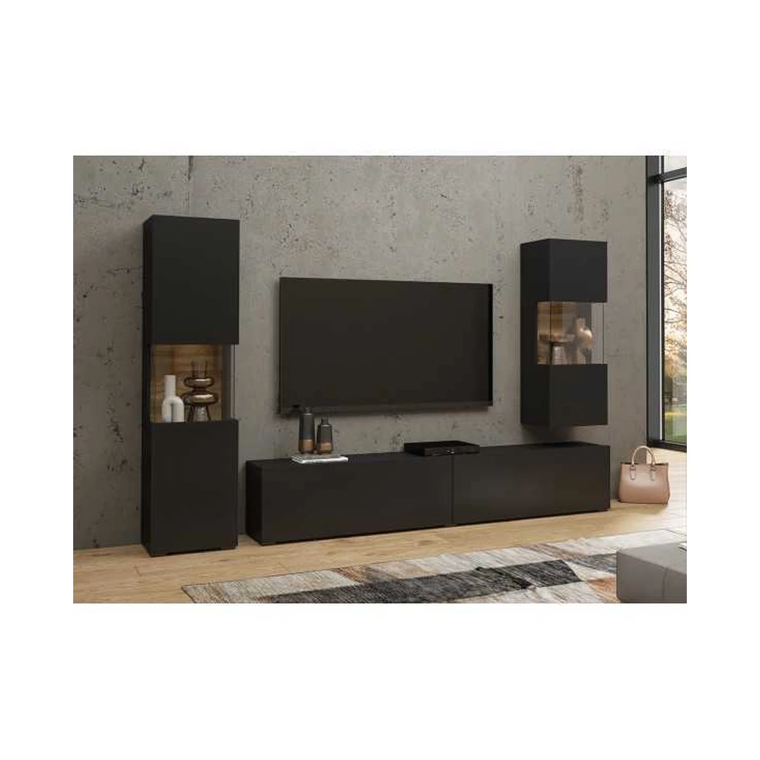 Moderni pakabinama indaujų ir RTV spintelė komplekte „Wotan“ ąžuolo spalva