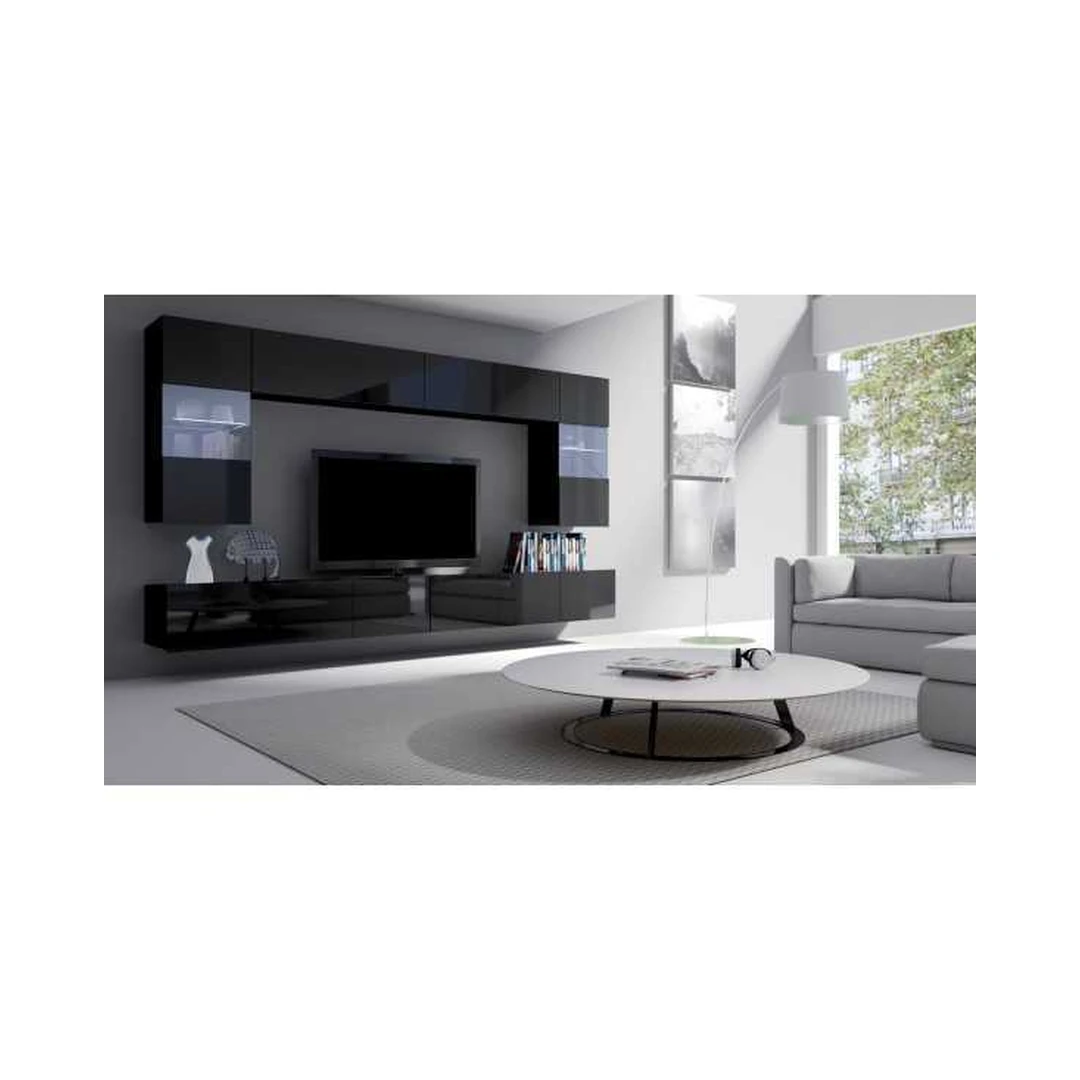 Šiuolaikiškas juodų baldų rinkinys su LED apšvietimu