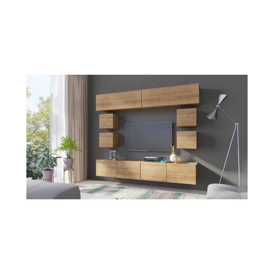 Modernus baldų komplektas su pakabinamomis lentynomis ir spintelėmis