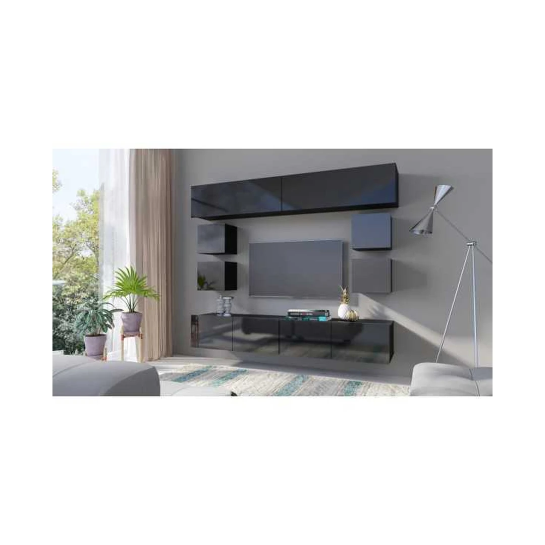 Šiuolaikiškas juodų baldų rinkinys su LED apšvietimu