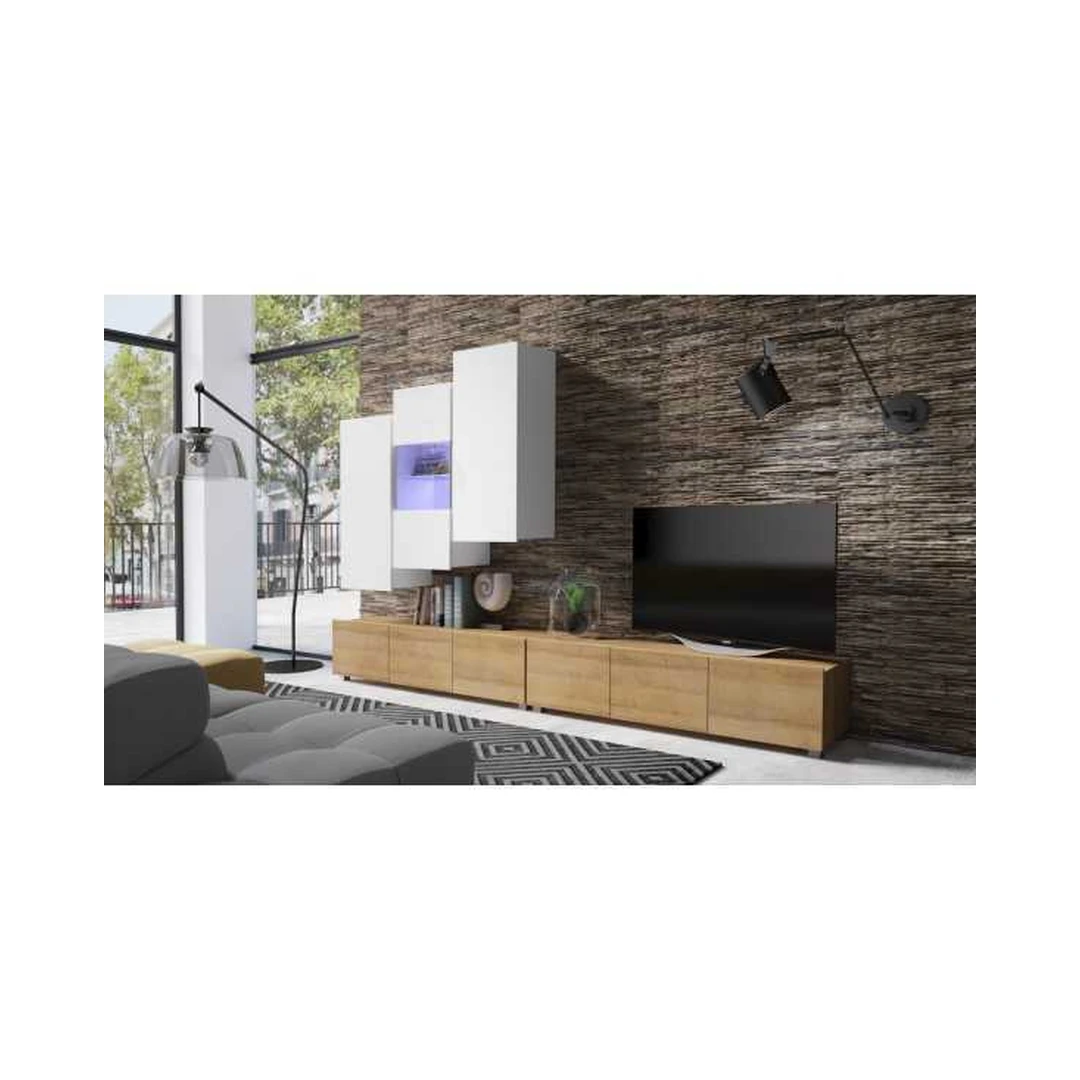 Modernus sieninis baldų komplektas su stiklu ir LED apšvietimu