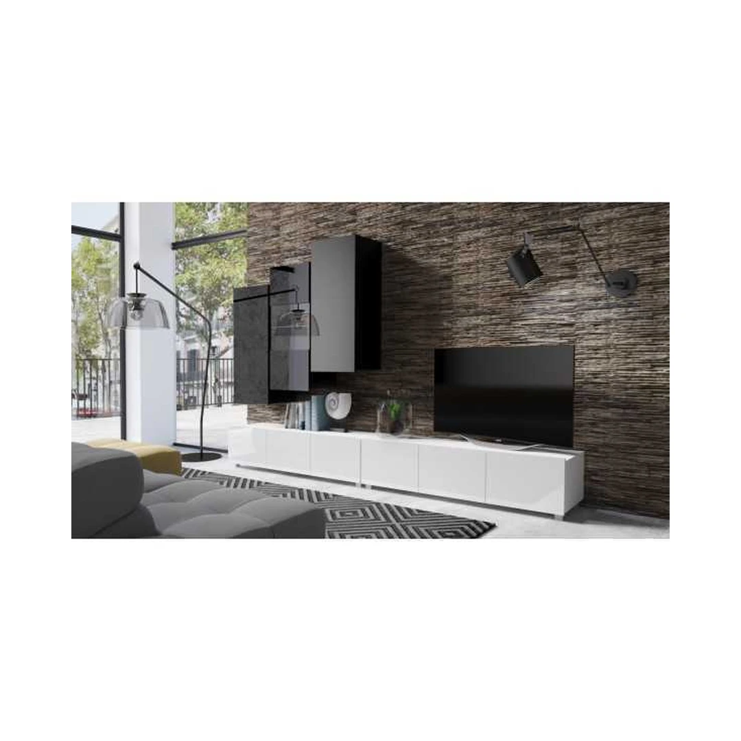 Modernus gabaritinis spintelių komplektas su stiklu ir LED apšvietimu