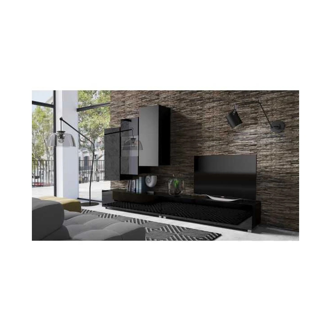 Moderni juoda spinta su stiklu ir LED apšvietimu