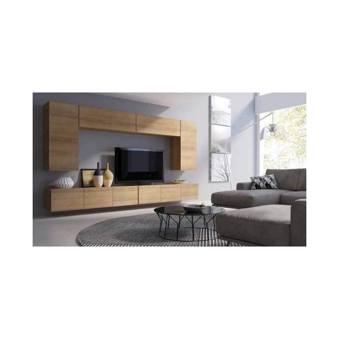 Modernus baldų komplektas su pakabinamomis lentynomis ir spintelėmis