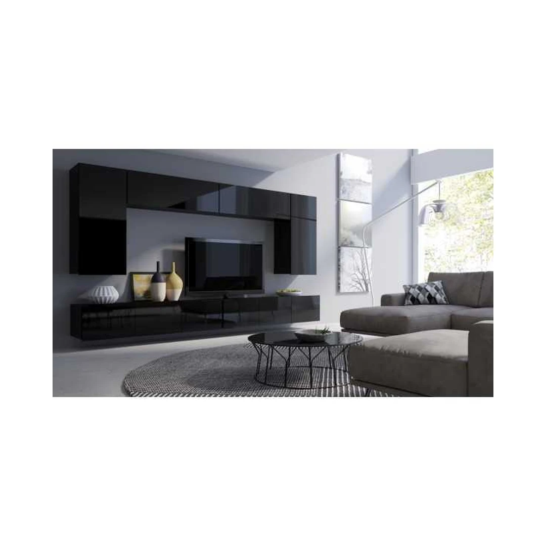 Modernus gabaritinis baldų komplektas su pakabinamomis lentynomis ir spintelėmis