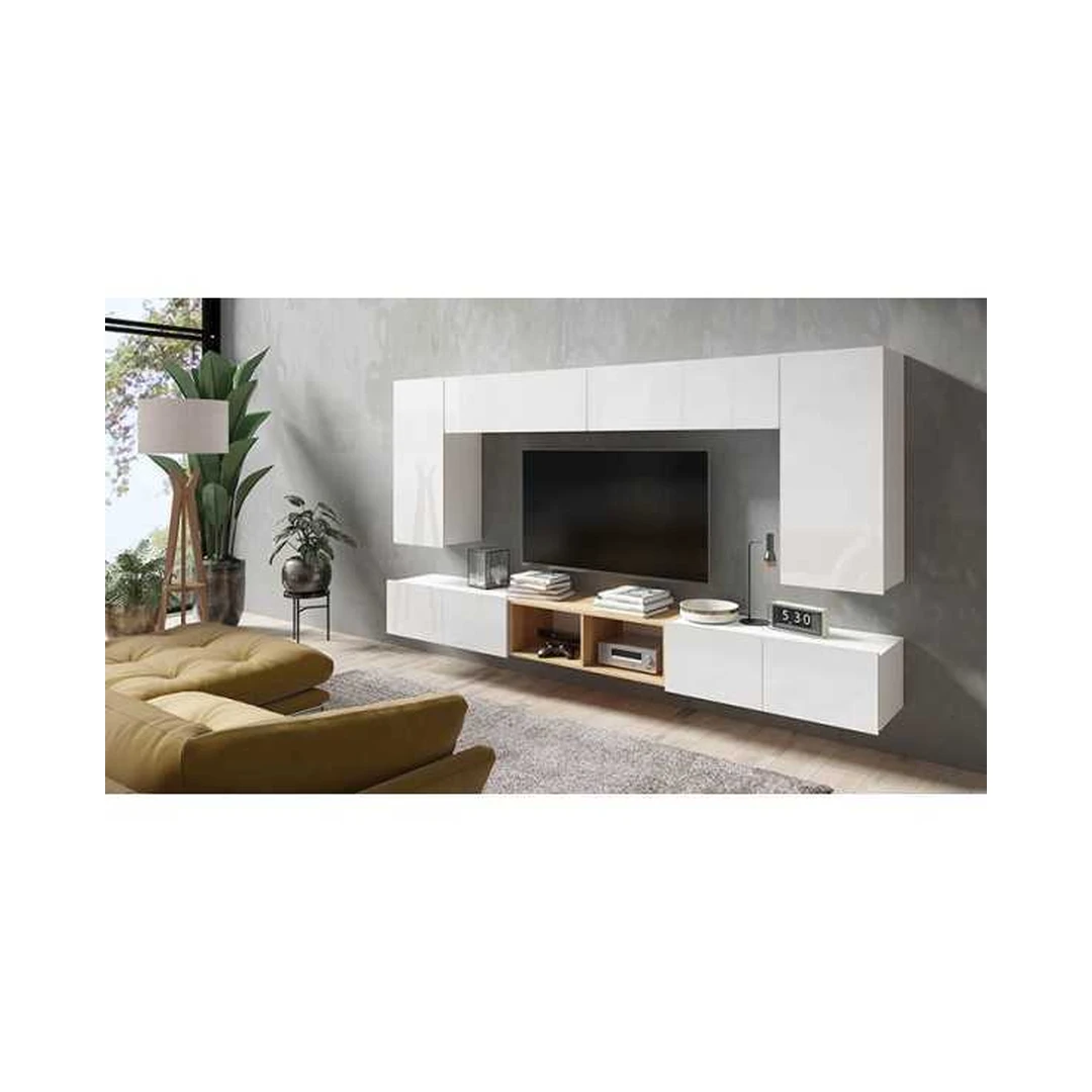 Modernus baltų ir auksinio ąžuolo baldų komplektas su koreguojamais tarpais