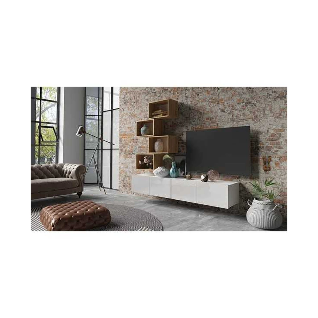 Moderni 100 komoda CL3 su blizgiu priekiu ir auksiniu ąžuolu