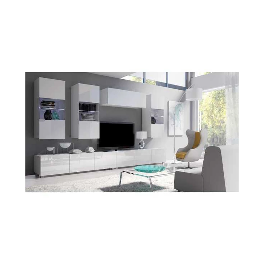 Šiuolaikiškas baltas baldų komplektas su LED apšvietimu