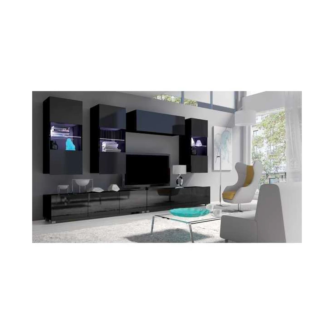 Šiuolaikinis juodų baldų rinkinys su LED apšvietimu