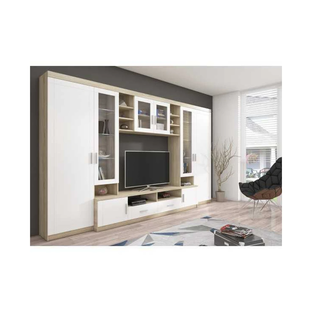 Erdvus baltas spintas su Sonomos ąžuolo karkasu