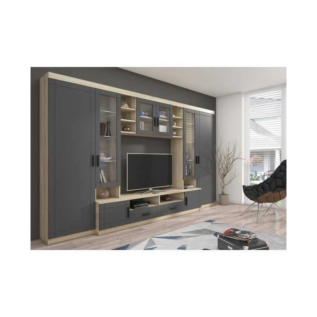 Erdvus 340 cm spintos su grafito MDF priekiu ir Sonomos ąžuolo karkasu