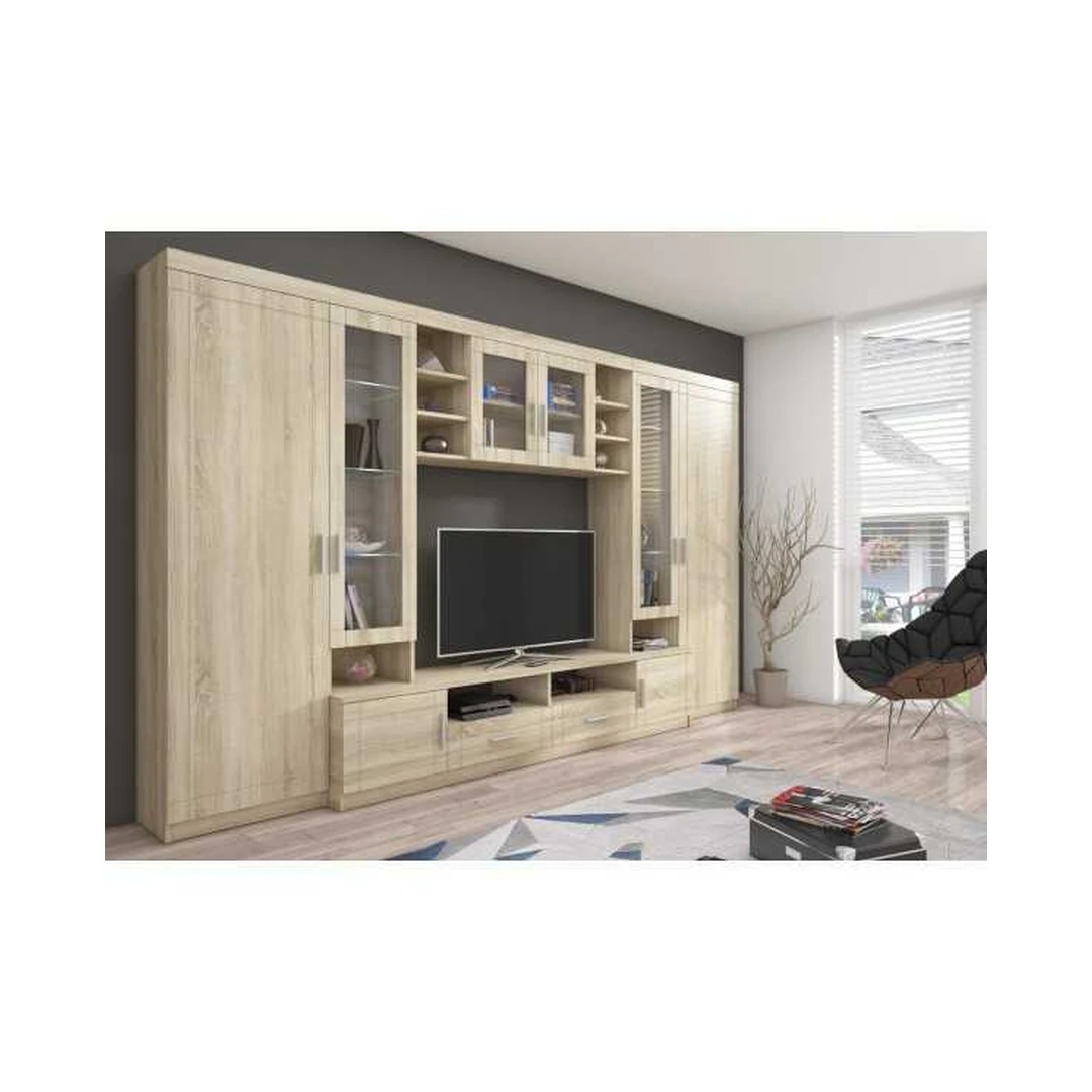 Įspūdingas 340 cm ąžuolo spalvos TV spintos komplektas