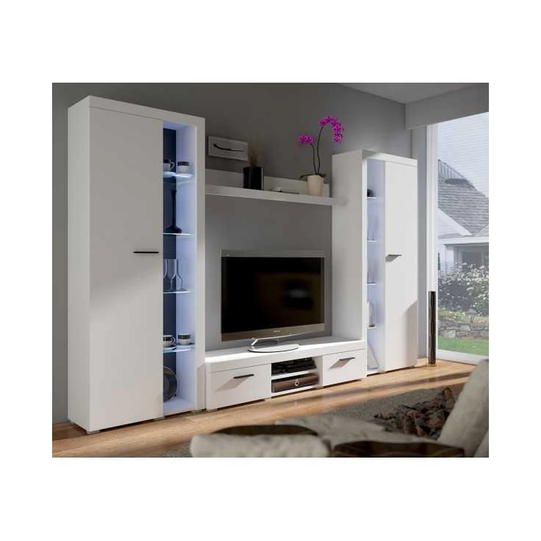 Moderni RTV spinta su LED apšvietimu ir pakabinama lenta