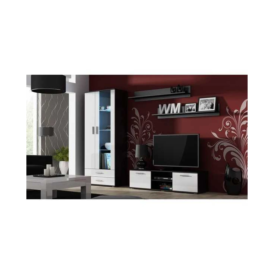 Moderni juoda ir balta RTV 140 SOHO SH4 komoda su LED apšvietimu