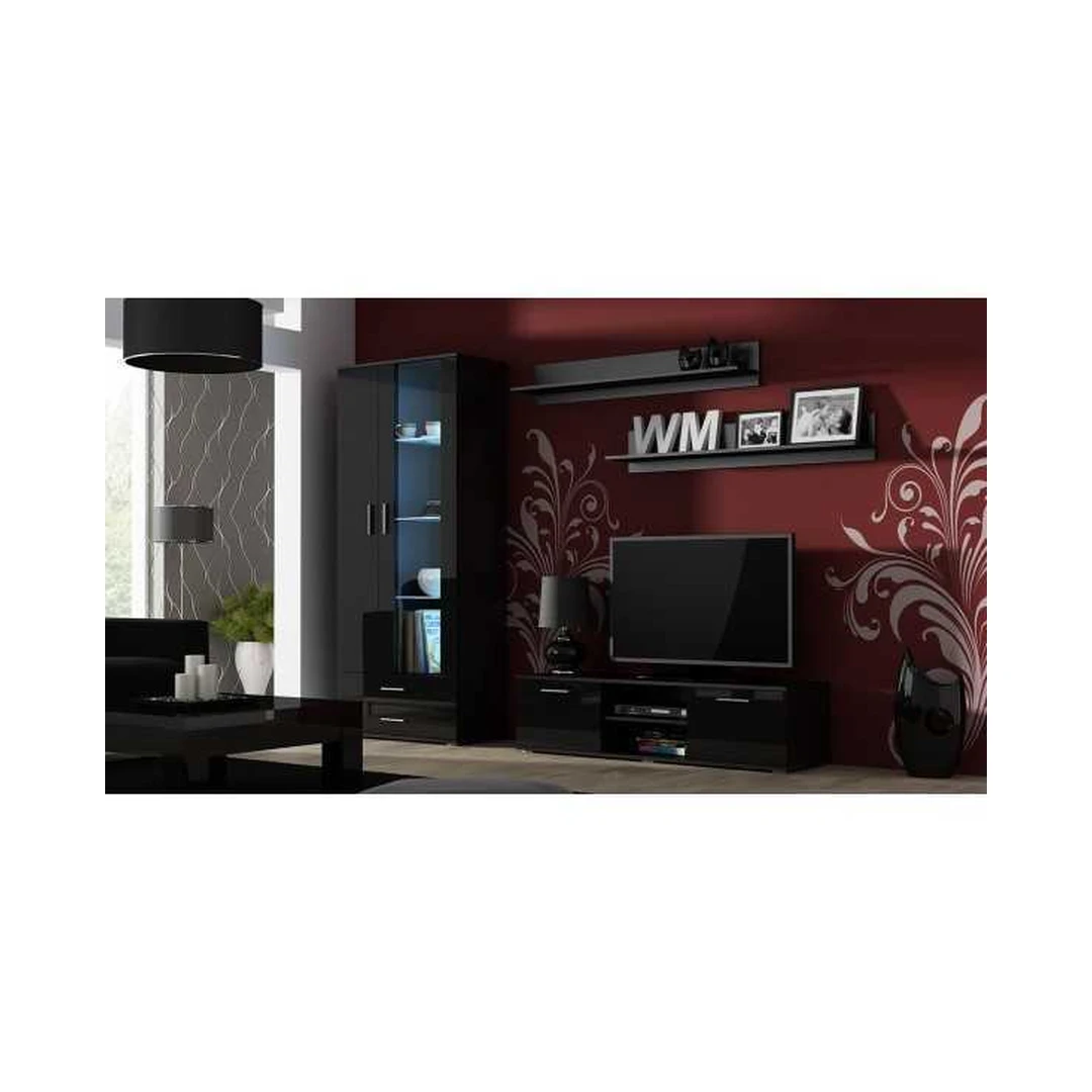 Moderni juoda TV komoda su LED apšvietimu