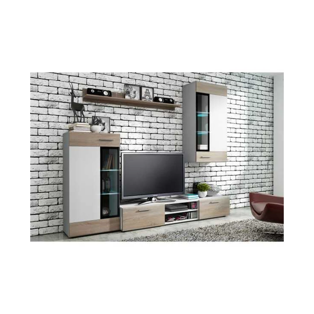 Šiuolaikinė spintelė su lentynomis ir LED apšvietimu