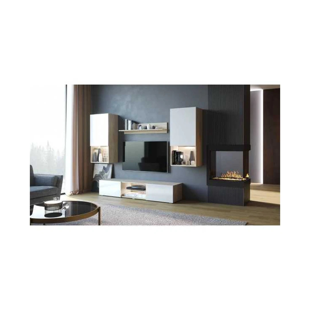 Šiuolaikiški virtuvės spintos su baltu blizgiu fasadu