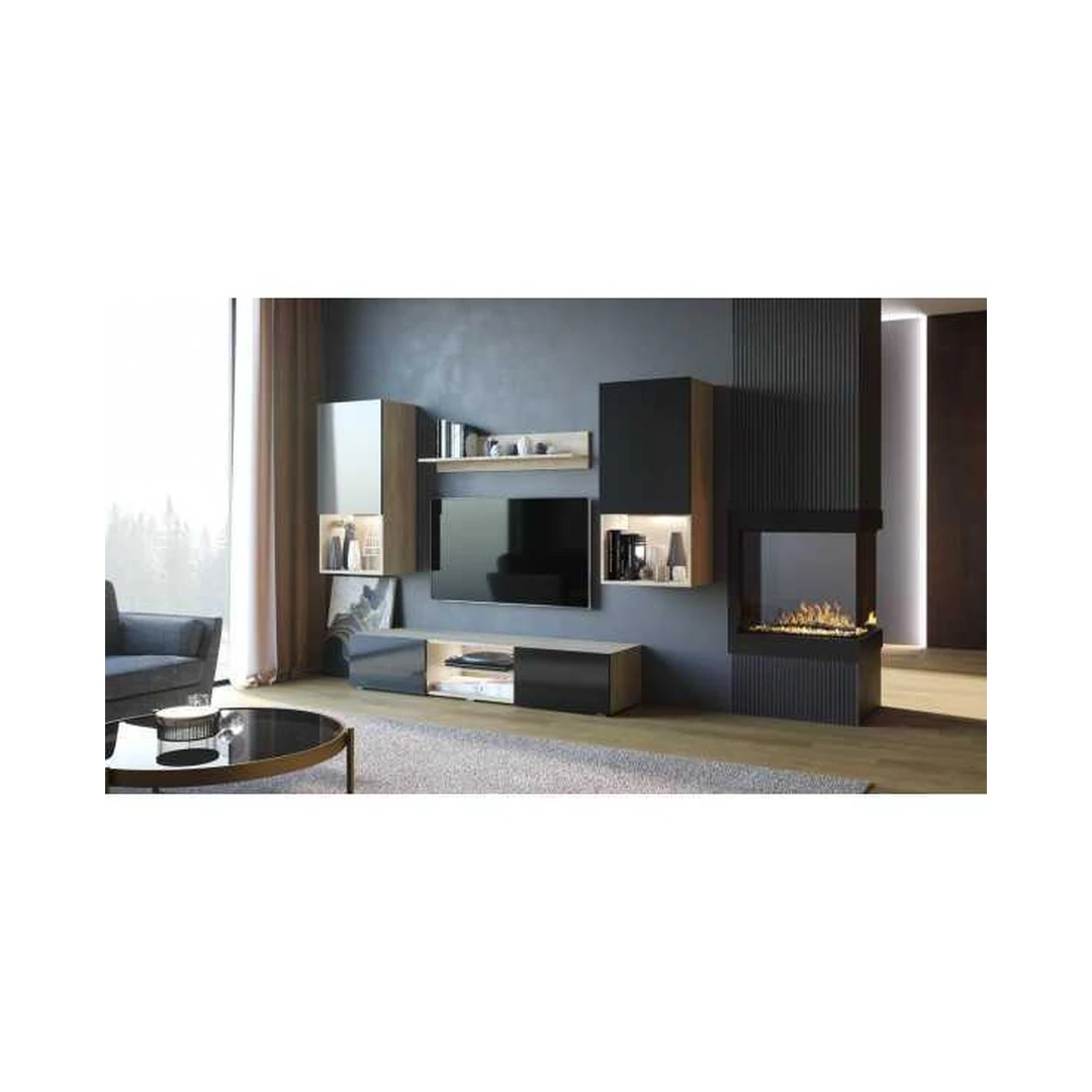 Moderni virtuvė su juodu blizgiu fasadu ir Sonoma korpusu