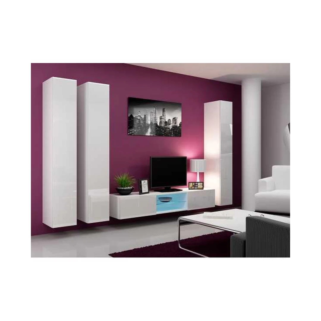 Šiuolaikinė baltų spalvų vitrinų ir TV spintelių kolekcija