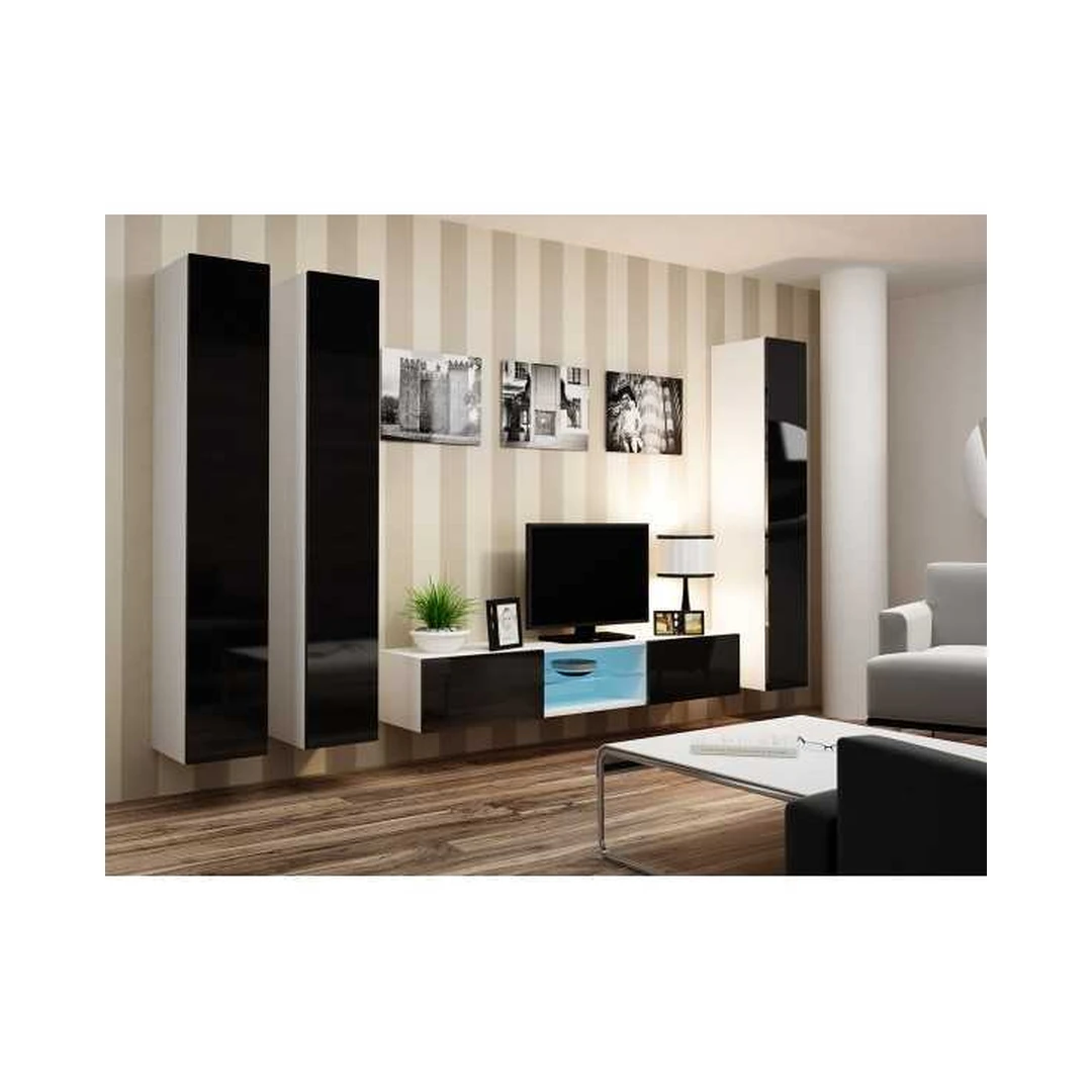 Moderni juoda ir balta vitrina su LED apšvietimu