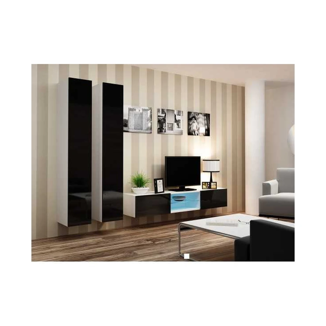 Moderni juoda ir balta vitrina su LED apšvietimu