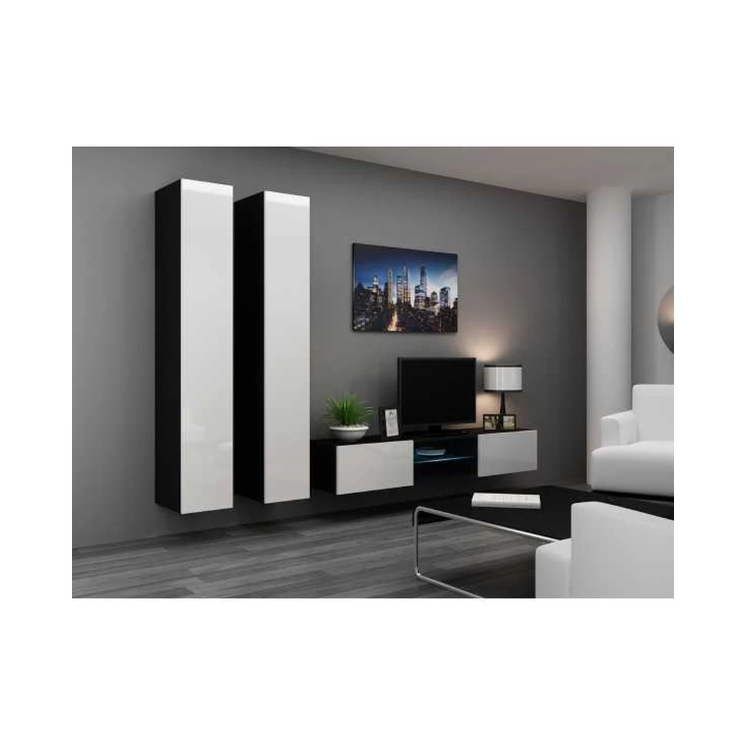 Moderni juoda ir balta TV spintelė su LED apšvietimu