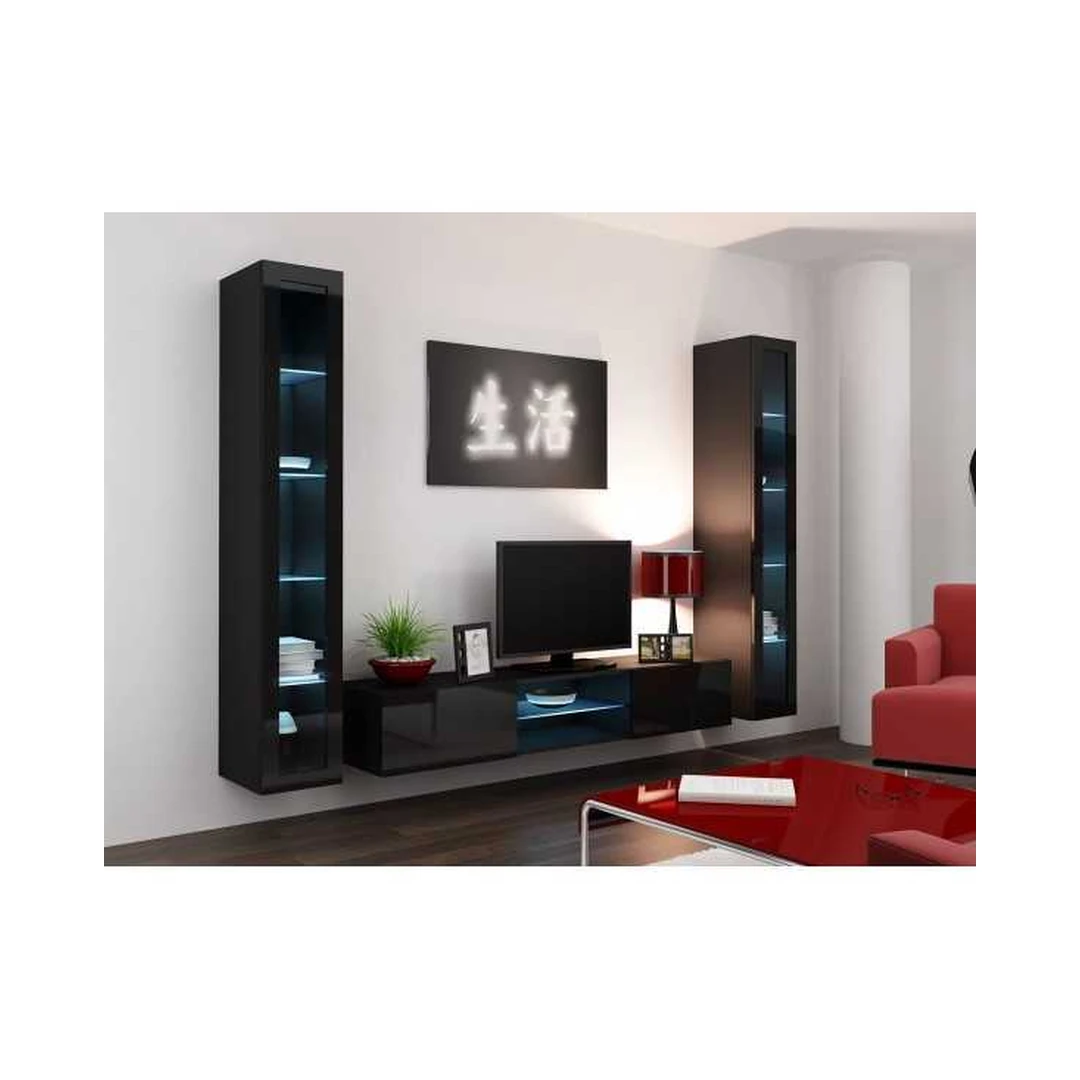 Moderni juoda stiklinė spinta su LED apšvietimu