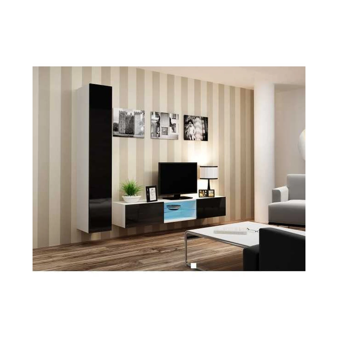 Moderni juoda ir balta TV spinta su LED apšvietimu