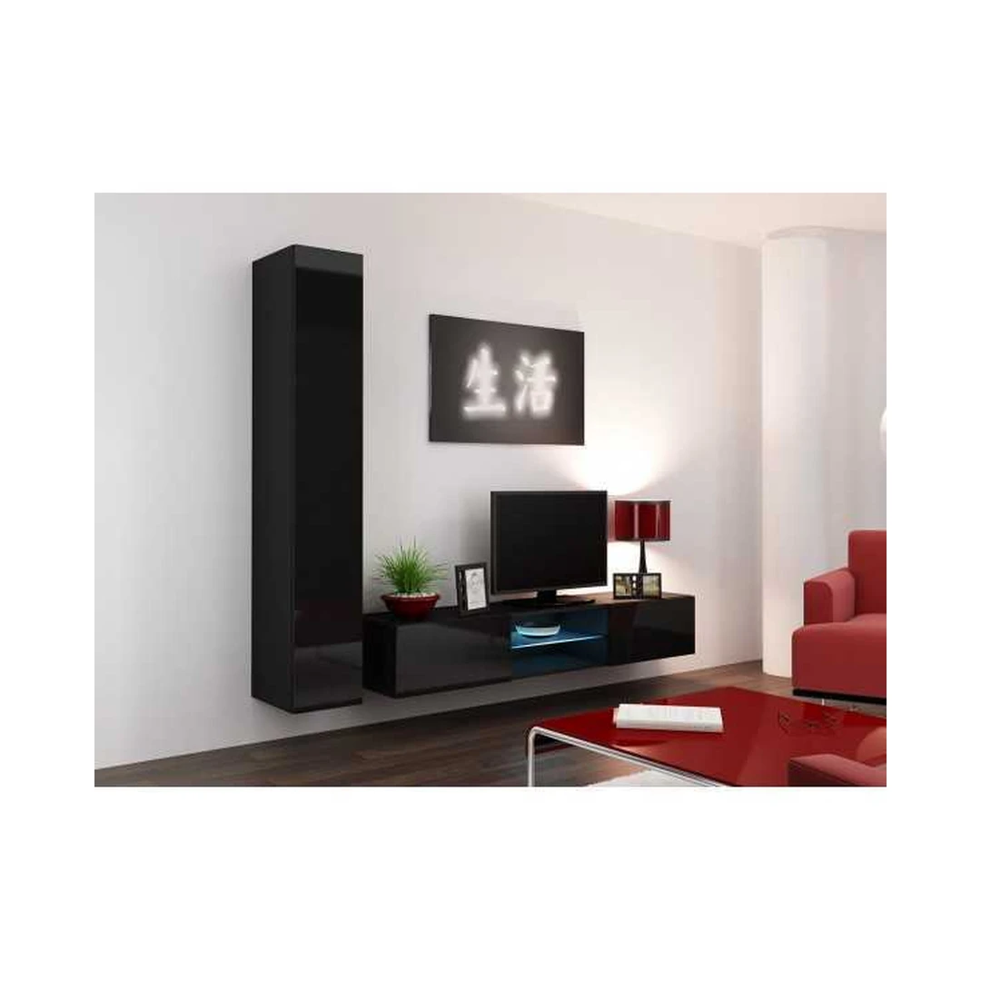 Moderni juoda TV spintelė su LED apšvietimu