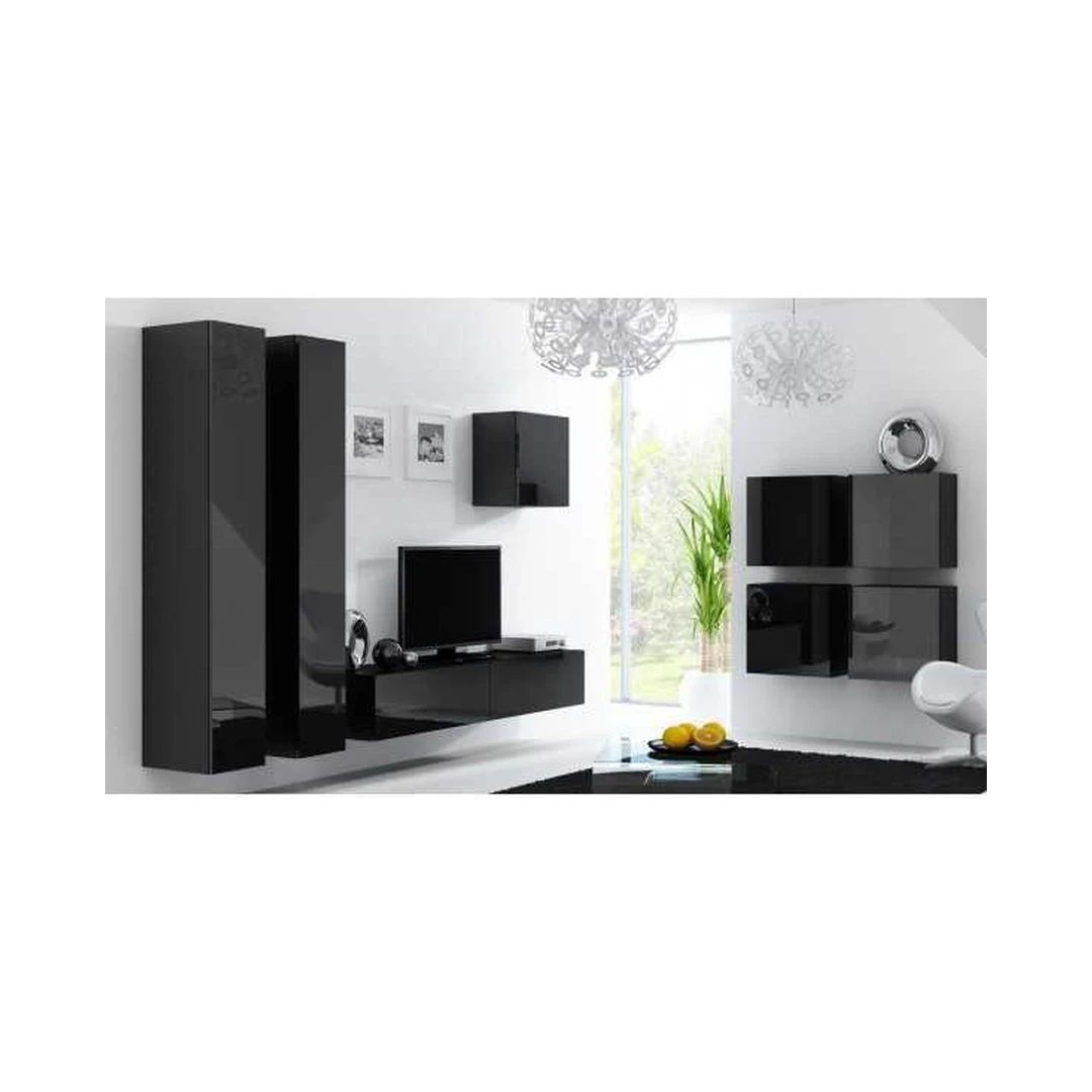 Moderni juoda TV spintelė su vitrinomis VIGO VG1