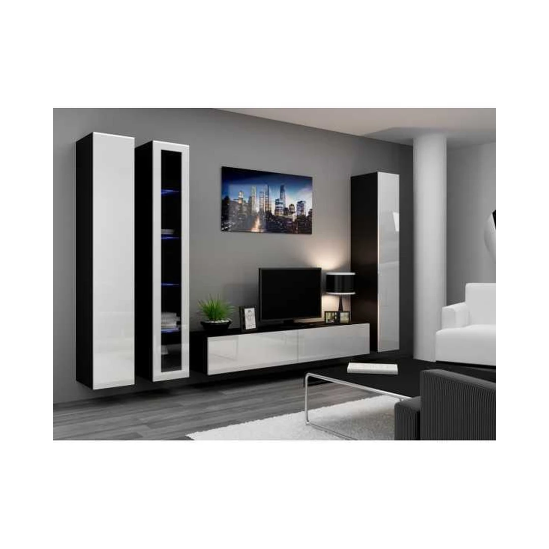 Moderni TV spintelė su vitrinomis ir LED apšvietimu