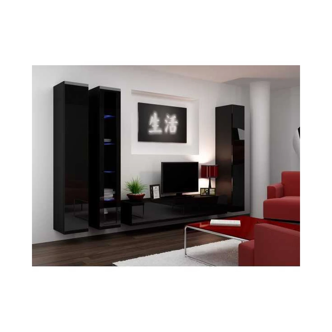 Moderni juoda RTV spintelė su LED apšvietimu