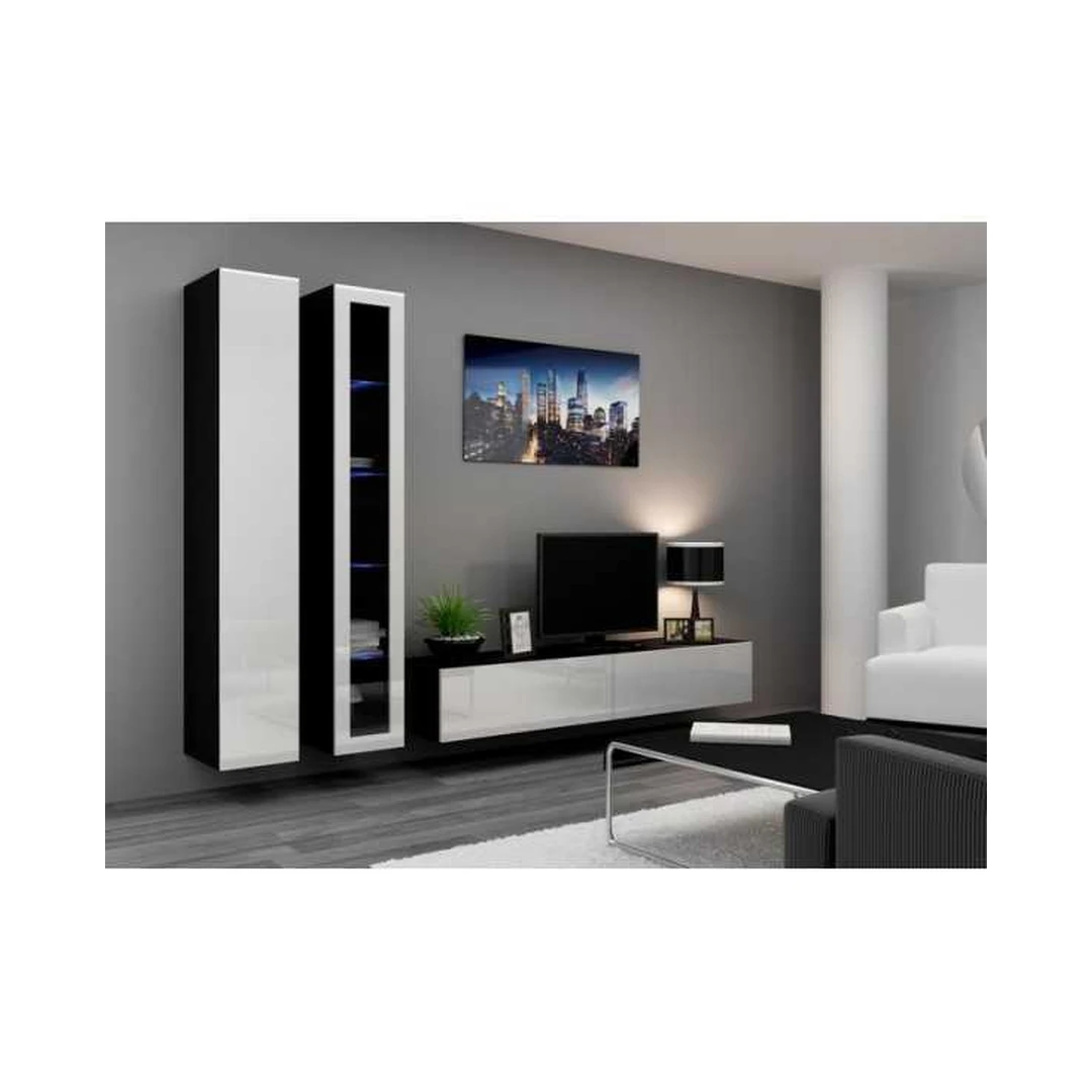 Moderni TV spintelė su LED apšvietimu ir stiklinėmis lentynomis