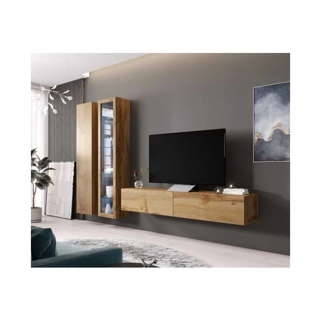 Moderni TV spintelė su vitrinomis ir LED apšvietimu