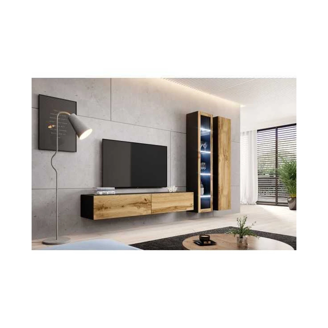 Moderni juoda matinė TV spintelė su LED apšvietimu