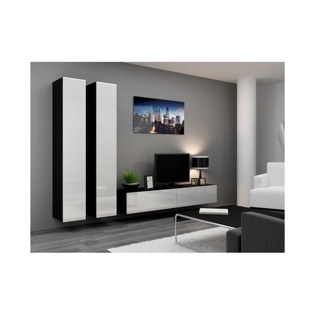 Moderni juoda ir balta TV spinta su PUSH-CLICK sistema