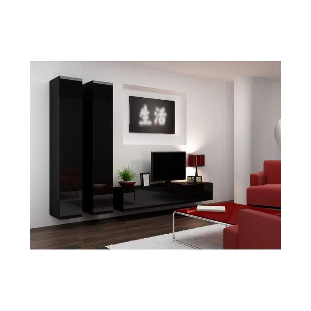 Moderni juoda TV spintelė su vitrinomis VIGO