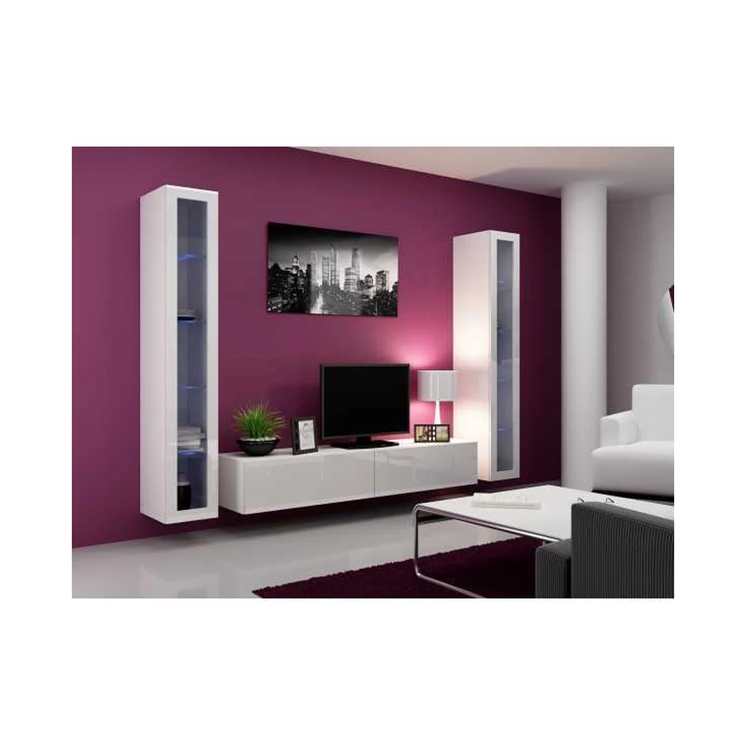 Moderni TV spintelė su LED apšvietimu ir stiklinėmis vitrinomis